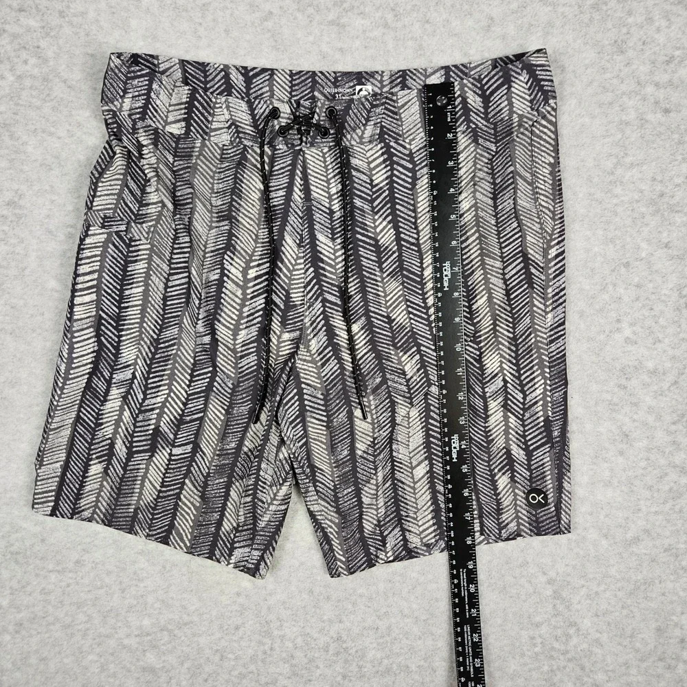 Outerknown Men 31 Black White Board Shorts Geometric Print Apex Trunks Surf Swim